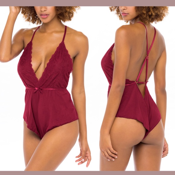 NWT $40 Oh La La Cheri [ L/XL ]‎ Patrice Teddy Romper in Rhubarb Red - Picture 2 of 11